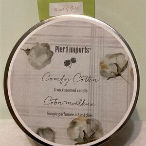 Pier 1 Imports "Comfy Cotton" 3-Wick Scented Candle - Soft Neutrals
